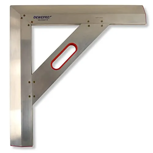 DEWEPRO Trapez Winkel 60x60cm - perfekter Halt durch integrierte Daumenrille und Handgriff - Kartätsche - Abziehlatte - Anschlagwinkel - Aluwinkel