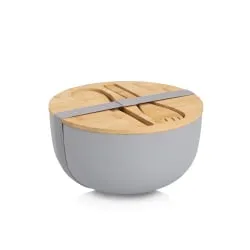 Zeller Salatschüssel-Set 4-teilig mit Bambusdeckel - Schüsseln & Schalen – Praktisches Salatgeschirr mit integriertem Besteck und Gummibandverschluss für sicheren Halt, ideal für Picknicks und Grillabende.