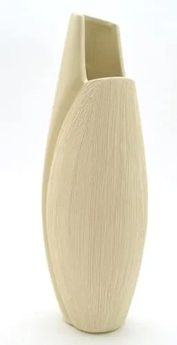 Keramik Vase sandgelb glasiert und Kratzoptik matt 27x10x8 cm (HxBxT)