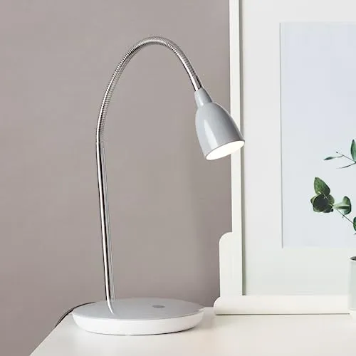Lightbox LED Schreibtischlampe mit warmweißem Licht - moderne Tischleuchte mit Flexarm und Schalter - Kunststoff/Metall Titan - Höhe 40cm