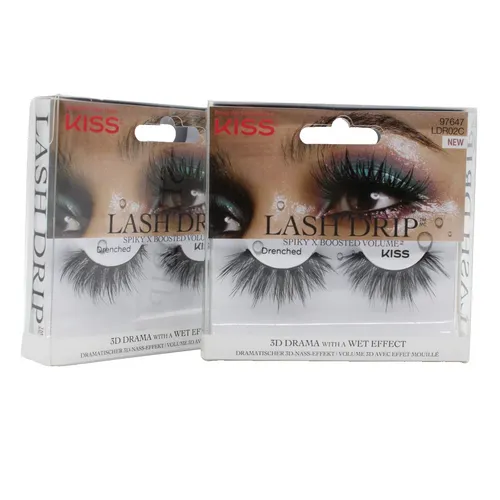 2x KISS Lash Drip 97647 Drenched Künstliche Wimpern 3D Nass Effekt mit Kleber