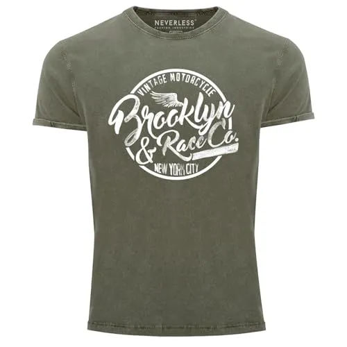 Neverless® Herren T-Shirt Brooklyn Racing Vintage Slim Fit Oliv 3XL - Cooles Printshirt im angesagten Retro-Look für Männer. Aus 100% Baumwolle gefertigt, bietet es hohen Tragekomfort und einen sportlichen Schnitt. Ideal für lässige Anlässe und ein echter Hingucker!