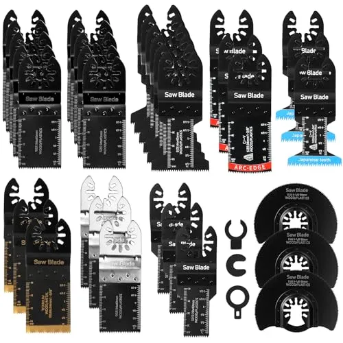 KIMIGO 34-tlg Multitool Sägeblätter Kit,Oszillierendes Zubehör Set,Holz Kunststoff Metall Multifunktionswerkzeug,Multitool Sägeblatt Set,Oszillierendes Sägeblatt Set Oszillierwerkzeug-Zubehör
