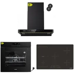 KB ELEMENTS Sparset, Einbauherd Set, Herdset, Induktionskochfeld 77cm, Einbaubackofen 60cm, Dunstabzugshaube 80cm, AQUA CLEAN, DV1/105/H80 - Schwarz