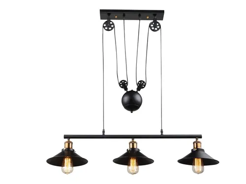 Höhenverstellbare Balken Pendelleuchte mit Metall Lampenschirm Schwarz/Altmessing - Hängeleuchte mit elegantem Design, höhenverstellbar von 90-180 cm und inklusive 3 dimmbaren E27 Filament LED Leuchtmitteln für warmweißes Licht.