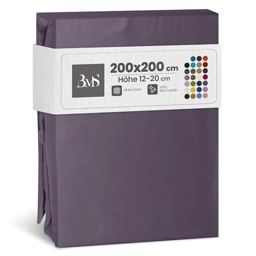 Bettwaesche-mit-Stil Mako Satin Spannbettlaken Spannlaken Spannbetttuch (200 cm x 200 cm, Matratzenhöhe 12-20 cm, Lila)