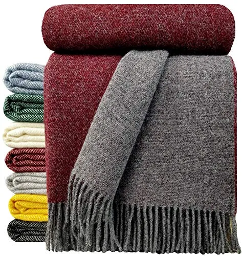 Wolldecke 100% Schurwolle Dunkelrot-Grau 140x200cm - Bettdecken, moderne Wolldecke aus 100% Schurwolle, ideal für jede Jahreszeit und sorgt für wohlige Wärme.