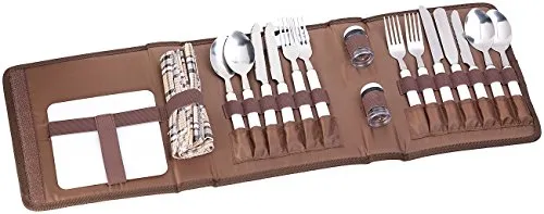 PEARL Picknickbesteck: 22-tlg. Picknick-Besteck-Set für 4 Personen, mit Salz-/Pfefferstreuer (Camping Besteck Set Tasche, Besteckset, Picknickgeschirr)