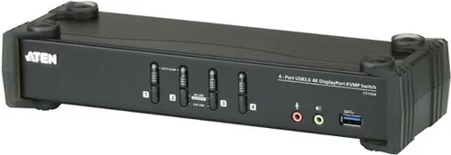 ATEN CS1924 4-Port USB 3.0 4K DisplayPort KVM Switch - KVM Switch für 4 Computer, unterstützt 4K Auflösung und USB 3.0 für schnelle Datenübertragung, ideal für effizientes Multitasking.