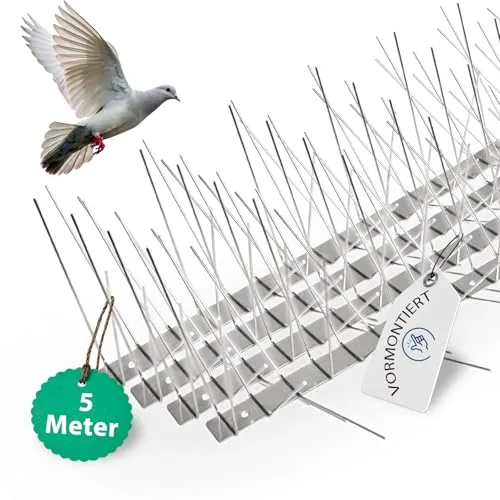 PRIOstahl PREMIUM Taubenabwehr Edelstahl 6-reihig 5m - Taubenspikes VORMONTIERT & einsatzbereit - Profi Vogelabwehr Balkon Dach wetterbeständig langlebig