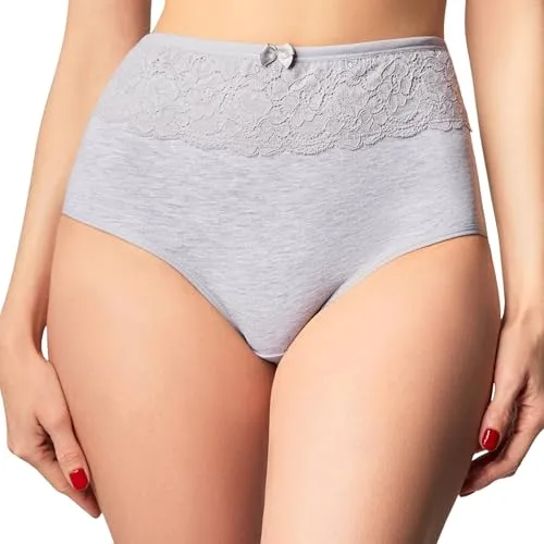 3er-Pack High-Waist Shaping-Panties für Damen in Plus Size – Baumwoll-Komfort mit formender Spitze - Schwarz/Blau/Grau Set (DE/NL/SE/PL, Numerisch, 54, 56, Regular, Regular, Schwarz/Grau/Blau)