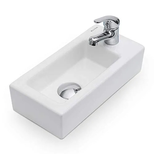 VILSTEIN® Hänge - und Aufsatzwaschbecken Klein [36,5x18x9CM] - Kleines Waschbecken Gäste WC - Mini Handwaschbecken - Waschbecken Badezimmer & Gäste WC - Aufsatzwaschbecken Bad Schmal & Eckig