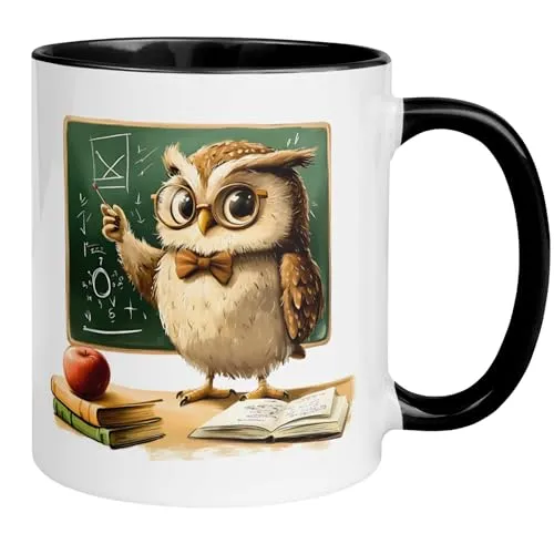 Tasse Eule | Eule Lehrer Motiv | Lustige Eulen Tasse mit Brille | Eulen Geschenk für Eulenliebhaber | Becher für Lehrer und Studierende