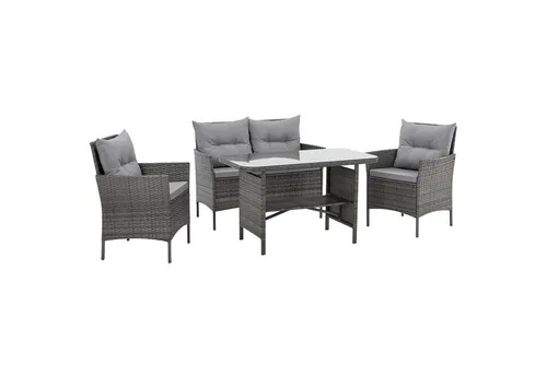 SVITA DALLAS 4-teiliges Polyrattan Gartenmöbel Set mit Auflagen - Stilvolle Gartensitzgruppe für entspannte Stunden im Freien: 2 Sessel, 2er-Sofa und Tisch mit Sicherheitsglasplatte. Wetterfestes PE-Rattan und dicke, wasserabweisende Kissen sorgen für höchsten Komfort.