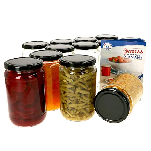 MamboCat 12er Set Einmachglas 720 ml I Rundgläser Einkochgläser mit Schraubdeckel I Twist Off to 82 I Aufbewahrungsgläser mit Deckel in Schwarz I inkl. Rezeptheft
