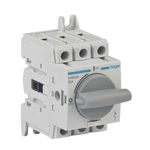 Hager HAB306 Lasttrennschalter 63A 400V - Leitungsschutzschalter 3-polig, ideal für Hauptverteilung, bietet zuverlässige Abschaltung und sicheren Betrieb nach VDE-Norm, perfekt für Wohn- und Industrieanlagen.