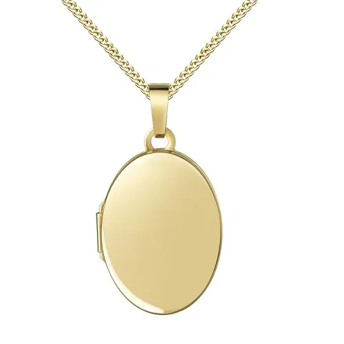 Medaillonanhänger Kleines Medaillon zum Öffnen Anhänger für 2 Bilder 333 Gold Bilder Amulett oval mit Kette und Schmuck-Etui Mit hochwertiger Schmuck-Kette 925 Silber vergoldet - Kettenlänge 70 cm.