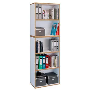 VCM Holzregal stehend – Eleganter Aktenschrank mit 5 Fächern - Büroschränke mit viel Stauraum für ca. 35 Aktenordner, höhenverstellbare Fachböden und modernes Design, Maße ca. B. 60 x H. 183 x T. 33 cm.