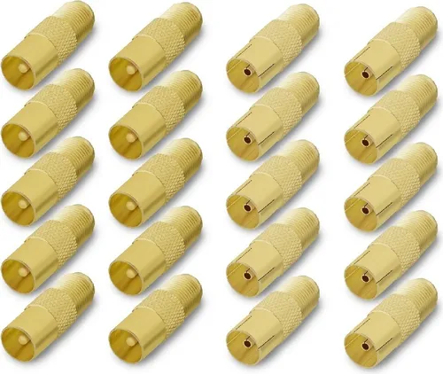 ARLI 20x TV Adapter Set – IEC 9,5 mm 10x Stecker + 10x Kupplung vergoldet auf F-Kupplung | Koaxial Konverter für SAT & TV
