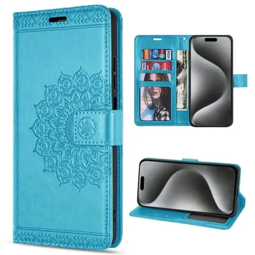 Hülle Kompatibel mit Apple iPhone 15 Pro | Klapphülle Schutzhülle mit Kartenfächer Kompatibel für iPhone 15 Pro | Magnetverschluss Flip Case | Blau