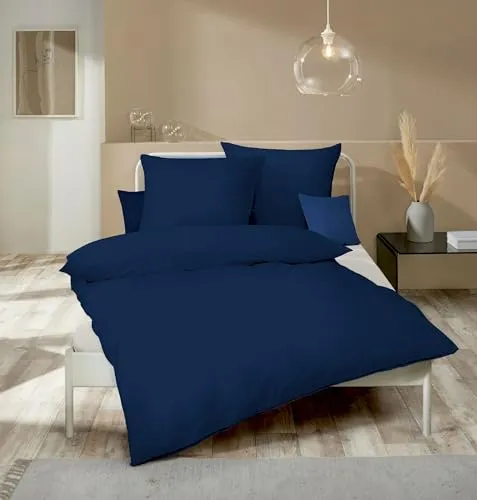 Kaeppel Fein Biber Bettwäsche Uni Dunkel Blau 135x200cm in blau von Kaeppel