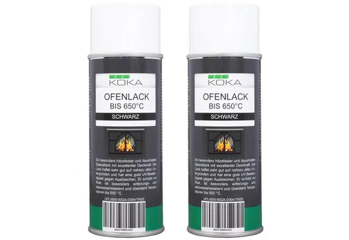KOKA Sprühlack 2x Ofenlack 650°C Ofen-Farbe Schwarz Matt, Thermolack Lack-Spray Hitzebeständig für Öfen Kamin Grill Schornstein