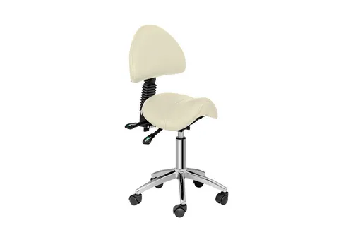 Physa Drehstuhl Sattelstuhl BERLIN BEIGE, 150 kg belastbar - Bürostuhl mit neigbarer Rückenlehne (90-120°) und 360°-Drehfunktion, ideal für Kosmetik- und Friseursalons. Komfortable Polsterung und einfache Höhenverstellung von 55 bis 69 cm.