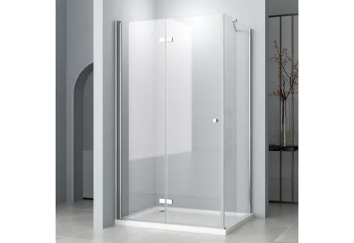 Hopibath Eckdusche Duschkabine Falttür mit Seitenwand H:185cm, BxT: 100x80 cm, 5mm Sicherheitsglas, Duschtür, mit 90/80/75cm Seitenteil, mit Alu-Haltestangen, Alu-Bodenleiste, Magnetverschluss
