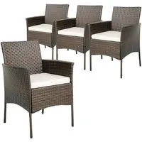 4er Set Rattanstühle PE-Geflecht mit Sitzkissen