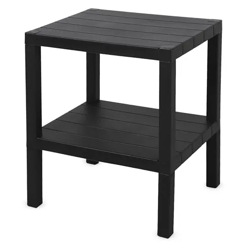 Spetebo Kunststoff Beistelltisch klein in anthrazit mit 2 Ablagen - 45 x 38 cm - Standregal rechteckig mit 2 Ebenen - Balkon Regal Tisch Nachttisch Couchtisch Dekotisch Balkontisch Nischenregal