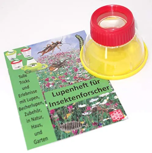Bunte große Becherlupe Lupendose 6X Vergrößerung mit Lupenheft für Entdecker