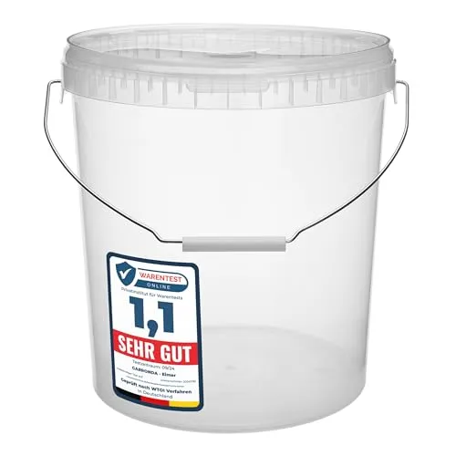 Garronda Eimer mit Deckel 30 Liter mit Metallhenkel für die Lagerung von Lebensmittel- und Chemischen Produkten 5 Stück Transparent GD-0072