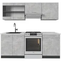 Vicco Küchenzeile R-Line, Beton/Anthrazit, 200 cm - Küchenzeile mit höhenverstellbaren Füßen, bietet eine elegante Komplettlösung für Ihre Küche, individuell konfigurierbar und erweiterbar für kulinarische Abenteuer.