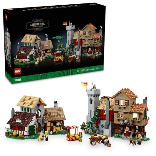 Produktbild LEGO Icons Mittelalterlicher Stadtplatz-Bauset für Erwachsene – Büro- oder Regaldekoration für Männer und Frauen, ab 18 Jahren – mit 8 mittelalterlichen Minifiguren – Geschenk für Geburtstage – 10332