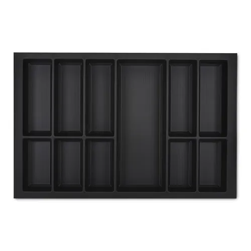 Schwarzer Besteckeinsatz 800 mm für Blum Legrabox - Optimale Besteckaufbewahrung mit 726 mm Breite, aus schlagfestem Polystyrol für langlebige Nutzung in Schüller Warendorf Küchen.