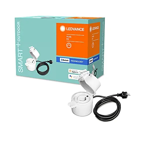 Ledvance Smart+ Plug Steckdose EU für außen IP44 - Steckdose für Smart-Home-Anwendungen, schaltbar per App oder Sprachsteuerung, ideal für Gärten und Balkone. Hohe Schaltleistung von bis zu 3.680 W und Spritzwasserschutz IP44.