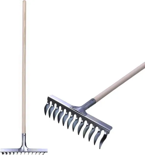 Rasen Rechen Strend Pro R108A.WH, 12 Zähne, Belüftung, Vertikutierung, Holzstiel