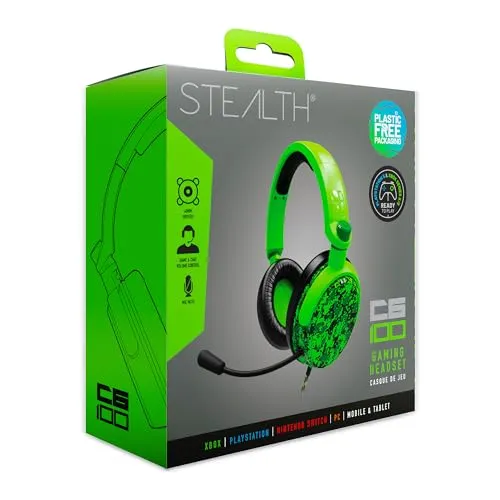 Stealth C6-100 Gaming Headset Neon Green Digital Camo - Gaming-Headset für PlayStation 4, Multi-Plattform kompatibel, mit leistungsstarken 40-mm-Lautsprechern für beeindruckenden Sound und integrierter Lautstärkeregelung.