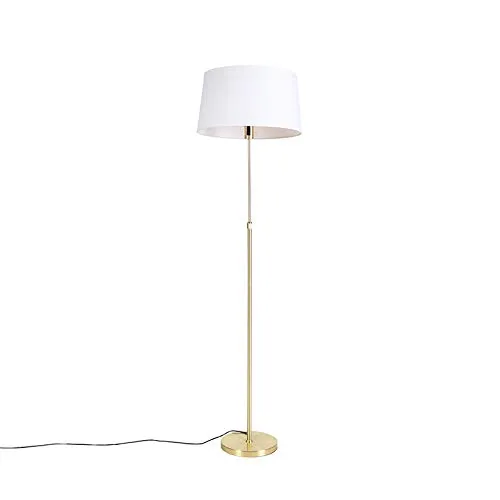 Qazqa Moderne Stehlampe Gold mit Leinenschirm 45 cm - Elegante Stehlampe in Gold mit weißem Schirm, ideal für Wohnzimmer und Schlafzimmer. Dimmbar (Dimmer nicht enthalten), sorgt für stimmungsvolle Beleuchtung. E27-Fassung für individuelle Lichtgestaltung.
