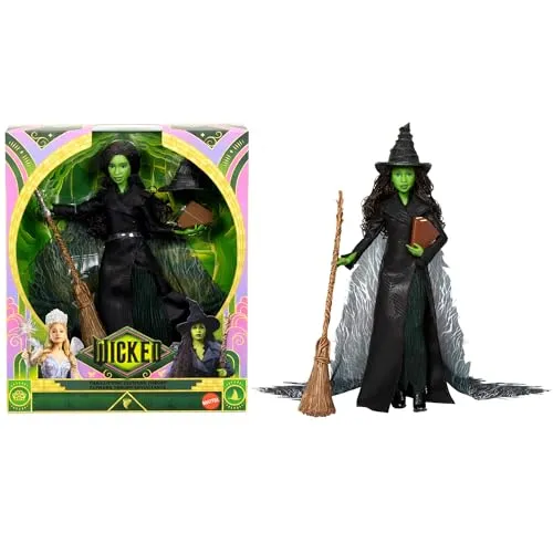 Mattel Wicked Deluxe Elphaba-Puppe - Anzieh- & Modepuppen: Hochwertige Elphaba-Puppe mit 11 Artikulationspunkten, inklusive Besen, Hut und Grimoire, ideal zum Spielen oder Ausstellen!