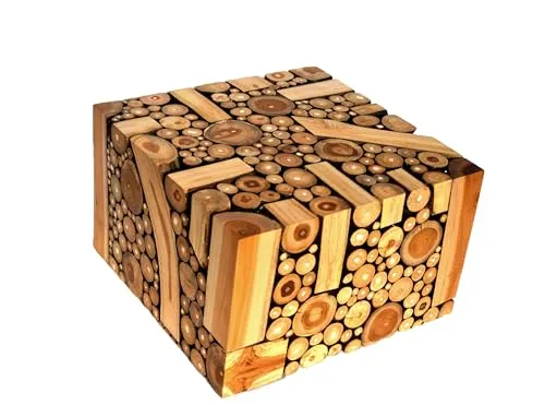Brillibrum Design Kleiner Beistelltisch Teakholz Sitzhocker handgefertigter Beistelltisch Teak Hocker kleine Baumscheiben Couchtisch Asthocker Fußhocker (25x40x40 cm)