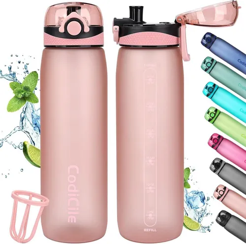 Trinkflasche 1L BPA-frei Auslaufsicher Tritan Fitness Schule Outdoor Gold