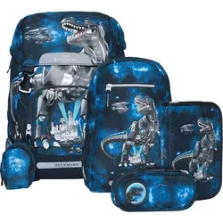 Beckmann Classic Tech Rex 6-Teilig #104192A - Schulranzen Set für Schulanfänger mit wendbarer Außentasche für flexibles Design. Ideal für kreative Kids, die ihren Rucksack schnell anpassen möchten!