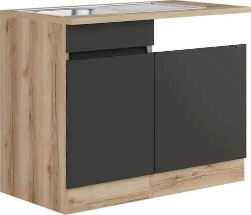 Küchen Spülenschrank Set Noah SPGSSET-0+ in Anthrazit - Küchenunterschrank mit reversibler Montage, ergonomischer Arbeitshöhe von 88 cm und moderner Edelstahl Einbauspüle – ideal für kleine Küchen!