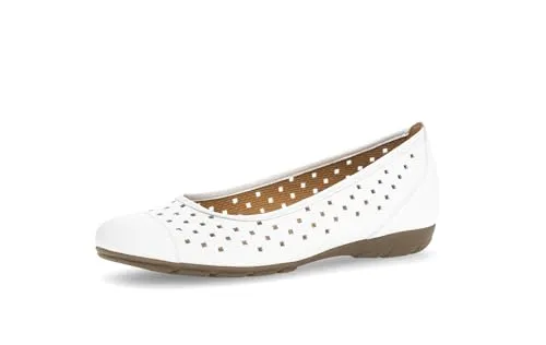 Gabor Damen Klassische Ballerinas - Elegante Slip-Ons in Weiß - Hausschuhe: Klassische Ballerinas mit flachem Absatz, aus hochwertigem Textil und Leder, ideal für stilvolle Anlässe und den täglichen Gebrauch.