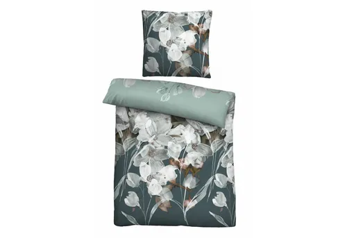 Biberna Mako-Satin Bettwäsche Blütenzauber 135x200 cm, mint in türkis von biberna