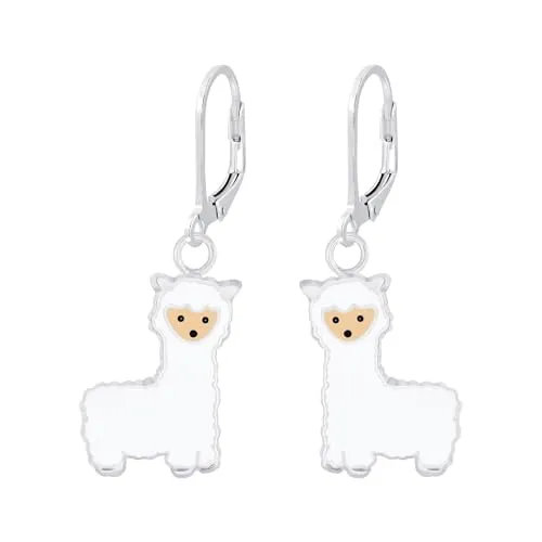 Monkimau - Alpaka Kinder und Mädchen - Ohrringe, Ohrstecker, Ohrschmuck - aus 925 Sterling Silber, Sterling Silber - hypoallergen & nickelfrei, Motivgröße 9 mm x 12 mm - für Kinder und Mädchen
