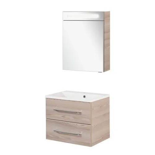Fackelmann B. Clever Badmöbel Set 3-teilig, 60 cm - Badmöbelset für Erwachsene mit modernem Design, inklusive Spiegelschrank, Unterschrank und Waschbecken, ideal für stilvolle Badezimmer.
