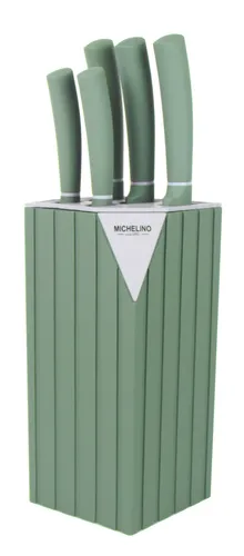 6-teiliger Messerblock in Grün – Kochmesser, Tranchiermesser, Brotmesser & mehr - Messerblöcke: Hochwertiges 6-teiliges Set mit ergonomischen Soft-Touch-Griffen für optimalen Komfort und sichere Aufbewahrung.