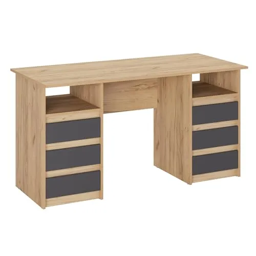KOMTO Oslo Schreibtisch mit Schubladen - 140 x 60 cm - Moderner Schreibtisch mit 6 Schubladen und großer Arbeitsfläche, ideal für Büro und Home Office. Platzsparendes Design und einfache Montage für effizientes Arbeiten.